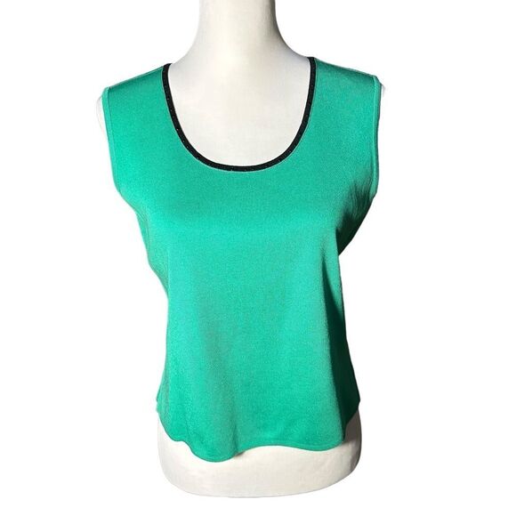 Ming Wang Green with Black Beaded Trim Round Neck Sleeveless Knit Top Sz Small - Picture 2 of 9